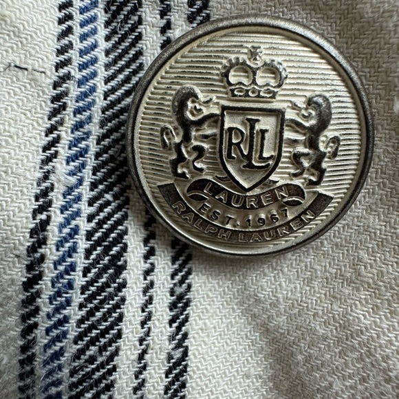 Lauren Ralph Lauren Size 8P Twill Linen Blend Striped Blazer Crest Buttons - Picture 6 of 10
